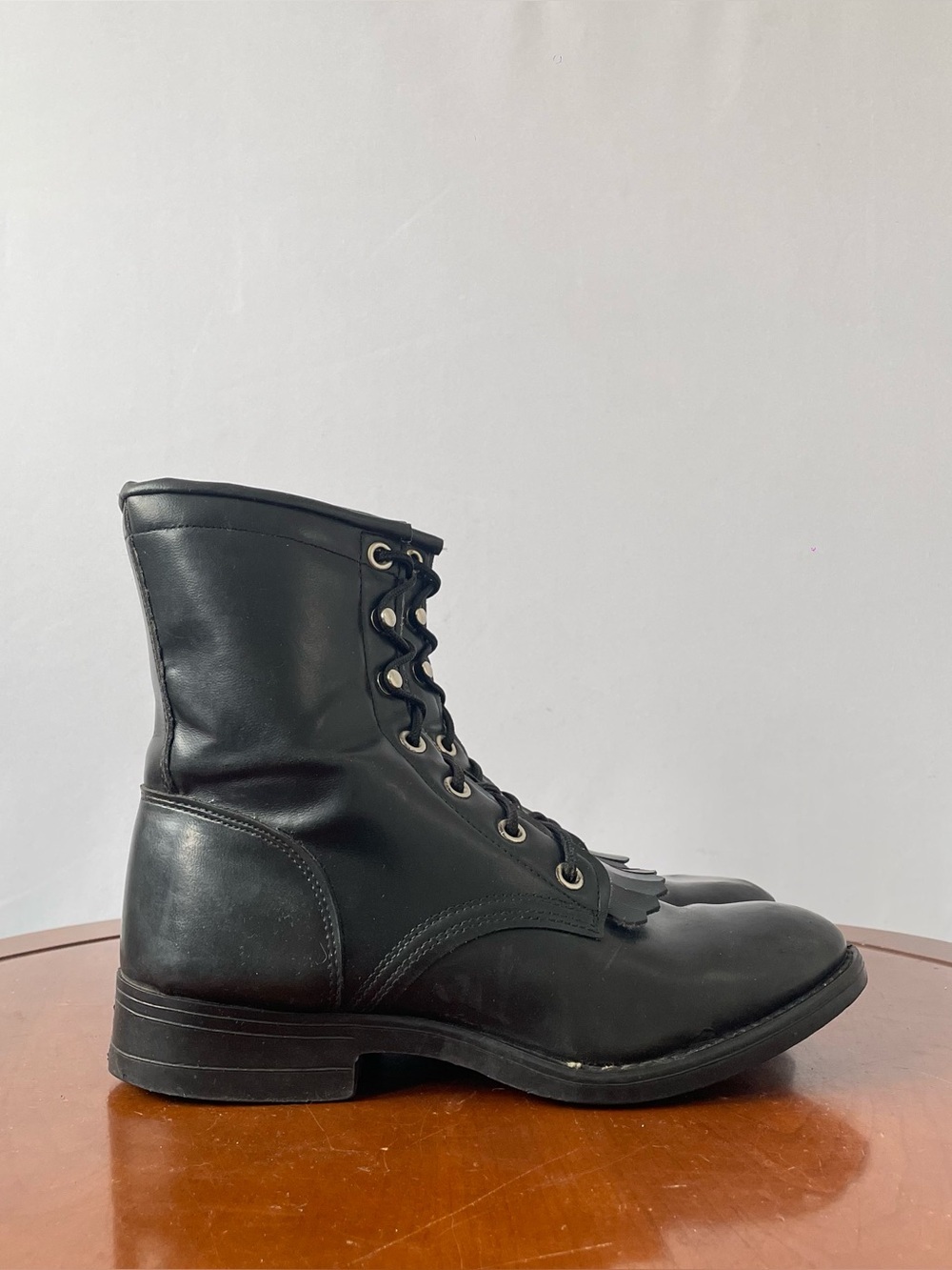 Black Leather Lace-up Cowboy Boots | US 3